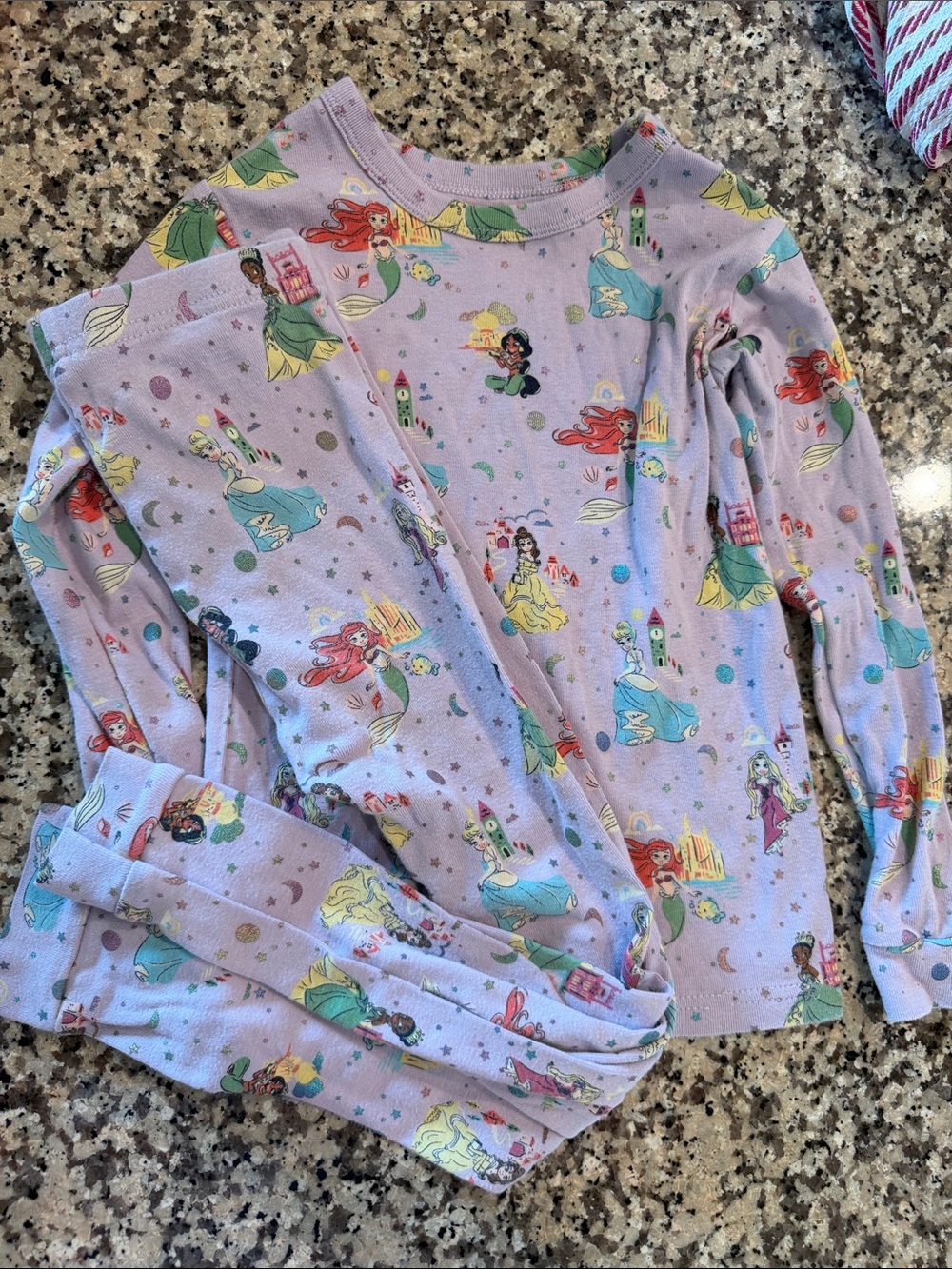 Baby Gap Disney Girls Lavender Princess Print Cotton Pajama Set- 6 years